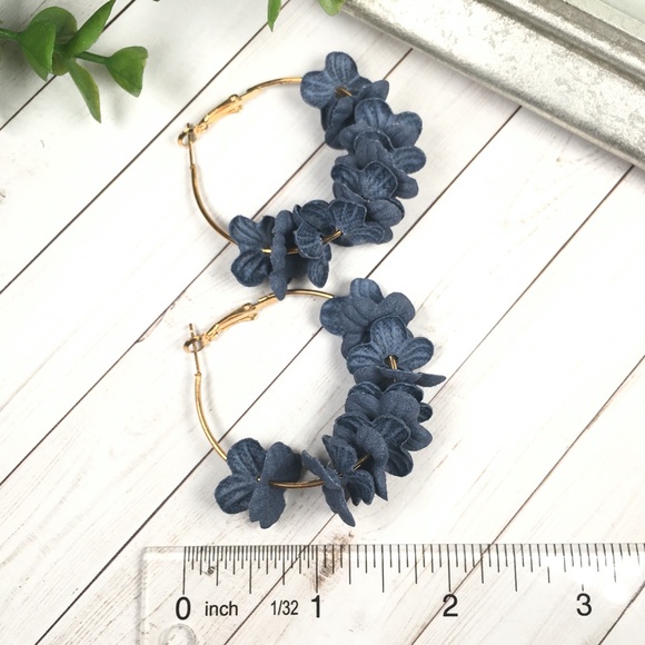Blue Flower Petal Hoop Earrings - Picture 3 of 4